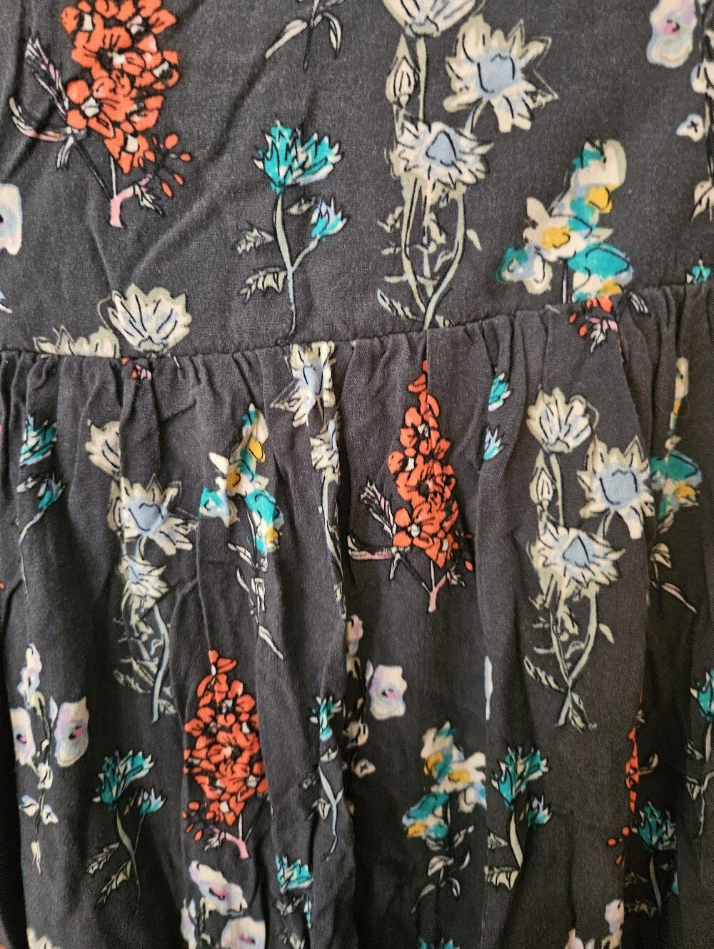 Natural Life Dark Gray Floral Bohemian Maxi Skirt with Smocked Waist Side Split - Picture 6 of 9
